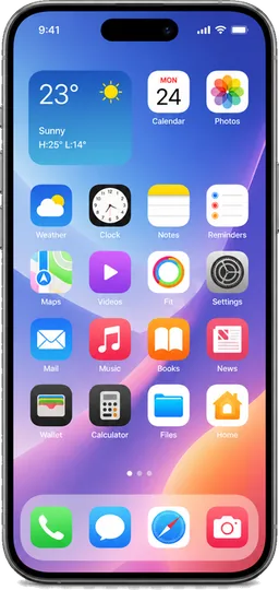 iPhone-style preview showing app icons on the screen